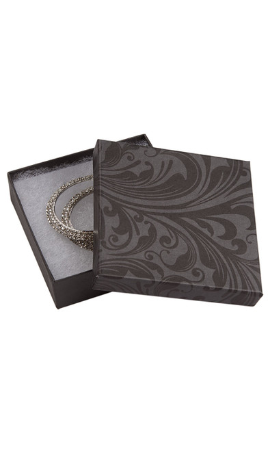 3 ½  x 3 ½  x 1 inch Cotton Filled Elegant Swirl Jewelry Boxeszoom 3 ½  x 3 ½  x 1 inch Cotton Filled Elegant Swirl Jewelry Boxeszoom