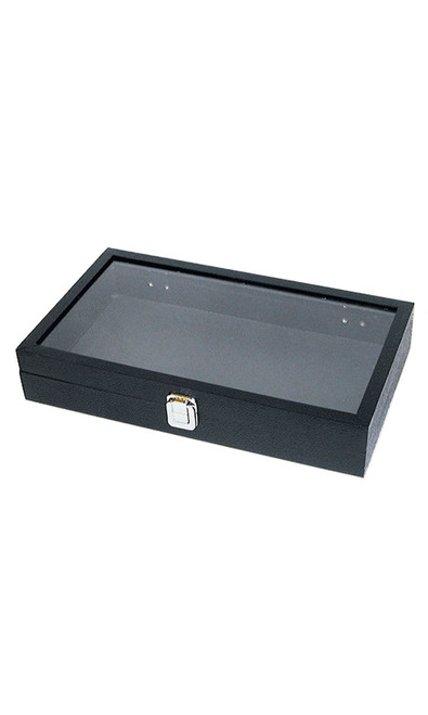 Large Black Faux Leather Glass Top Jewelry Trayzoom Large Black Faux Leather Glass Top Jewelry Trayzoom