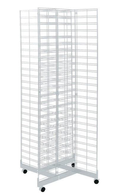 White 4-Way Slat Grid Tower with Base and Casterszoom White 4-Way Slat Grid Tower with Base and Casterszoom