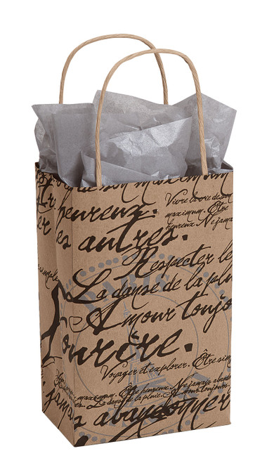 Small (Rose) - Paris Script Paper Shopping Bags - Case of 100zoom Small (Rose) - Paris Script Paper Shopping Bags - Case of 100zoom