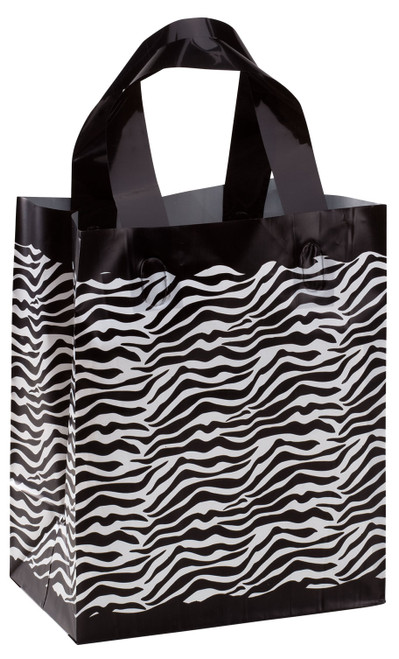 Medium Zebra Frosted Plastic Shopping Bags - Case of 100zoom Medium Zebra Frosted Plastic Shopping Bags - Case of 100zoom
