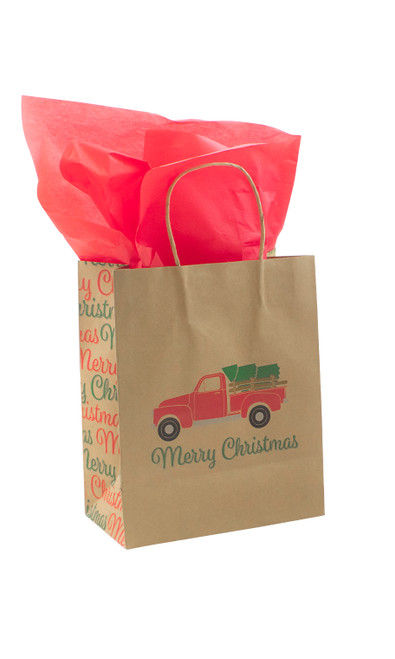 Medium (Cub) - Christmas Truck Paper Shopping Bags - Case of 100zoom Medium (Cub) - Christmas Truck Paper Shopping Bags - Case of 100zoom