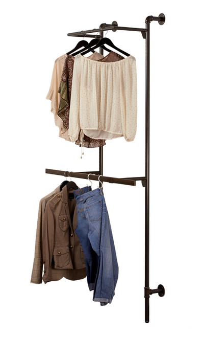 An image of shirts hanging on the Boutique Pipe Outrigger System Kit 1 An image of shirts hanging on the Boutique Pipe Outrigger System Kit 1
