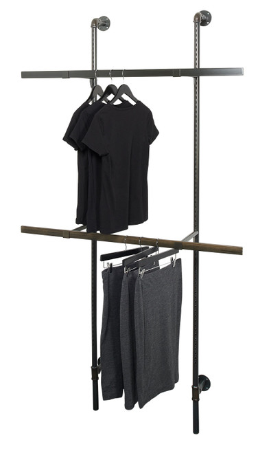 An image of the Boutique Pipe Outrigger System Kit 4 with clothing hanging from it An image of the Boutique Pipe Outrigger System Kit 4 with clothing hanging from it