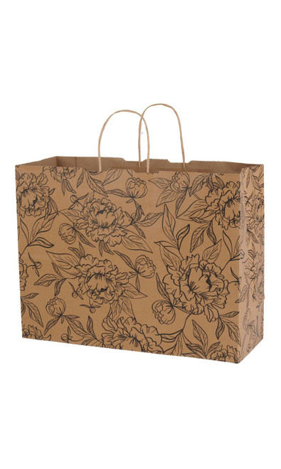 Large (Vogue) - Simple Floral Paper Shopping Bags - Case of 100zoom Large (Vogue) - Simple Floral Paper Shopping Bags - Case of 100zoom