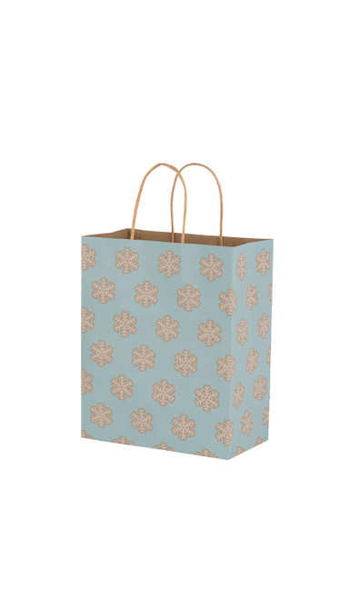 Medium (Cub) - Blue Snowflake Paper Shopping Bags - Case of 100zoom Medium (Cub) - Blue Snowflake Paper Shopping Bags - Case of 100zoom