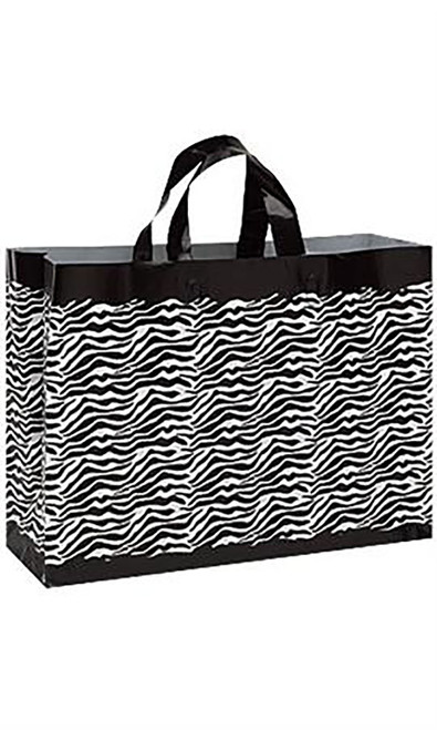 Large Zebra Frosted Plastic Shopping Bags - Case of 100zoom Large Zebra Frosted Plastic Shopping Bags - Case of 100zoom