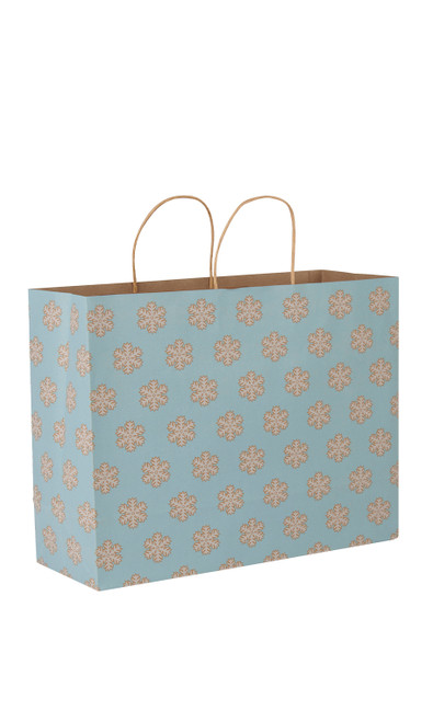 Large (Vogue) - Blue Snowflake Paper Shopping Bags - Case of 100zoom Large (Vogue) - Blue Snowflake Paper Shopping Bags - Case of 100zoom