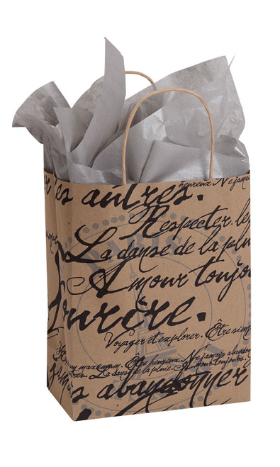 Medium (Cub) - Paris Script Paper Shopping Bags - Case of 100zoom Medium (Cub) - Paris Script Paper Shopping Bags - Case of 100zoom