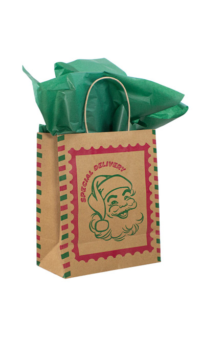 Medium Santa Stamp Paper Shopping Bags - Case of 100zoom Medium Santa Stamp Paper Shopping Bags - Case of 100zoom