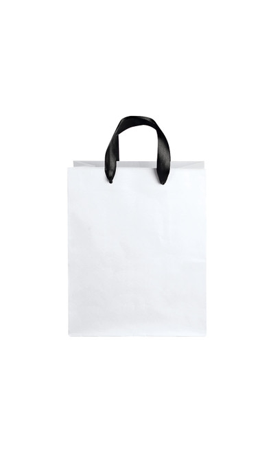 Medium (Cub) - White Premium Folded Top Paper Bags Black Ribbon Handleszoom Medium (Cub) - White Premium Folded Top Paper Bags Black Ribbon Handleszoom