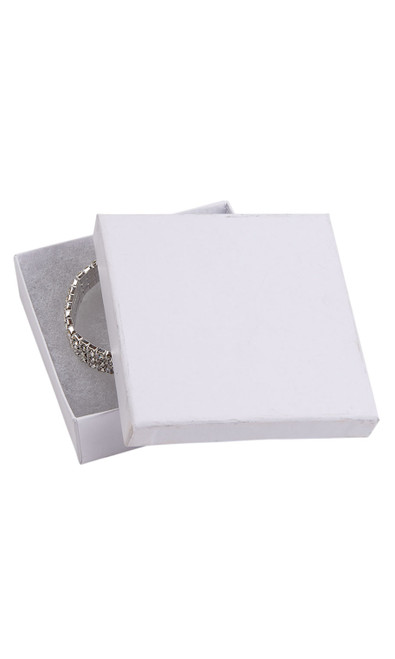 3 ½  x 3 ½  x 1 inch Cotton Filled White Kraft Jewelry Boxeszoom 3 ½  x 3 ½  x 1 inch Cotton Filled White Kraft Jewelry Boxeszoom